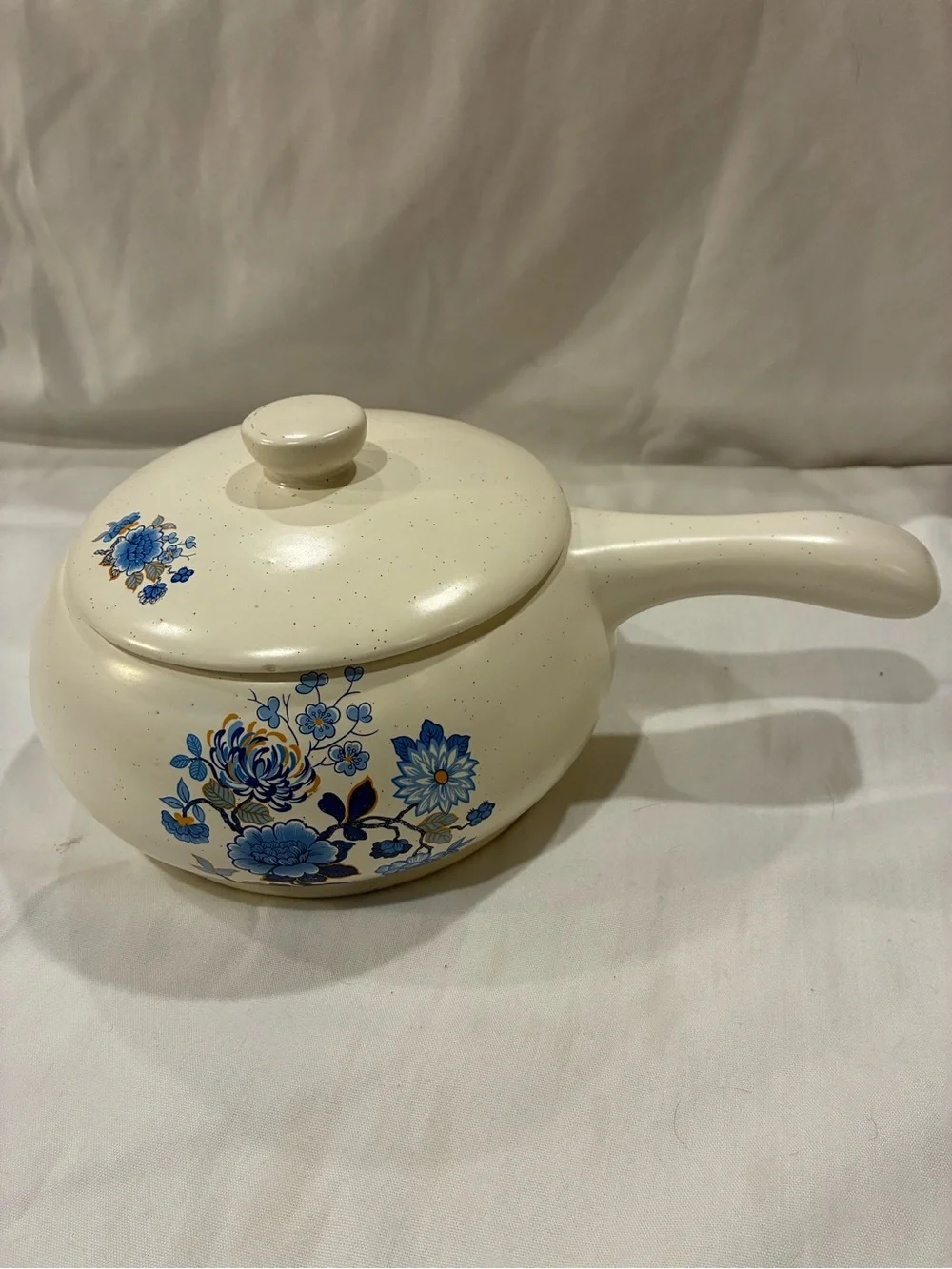 Romco USA French Onion Soup Crock Bowl W/Lid & Handle Blue Orange Flowers Cream